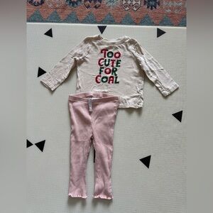 Calvin Klein|Baby girl,toddler Cute Graphic X-MAS Top and Pink ribbed Leggings•